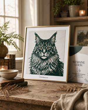 Custom Maine Coon diamond painting kit made from your own cat photo