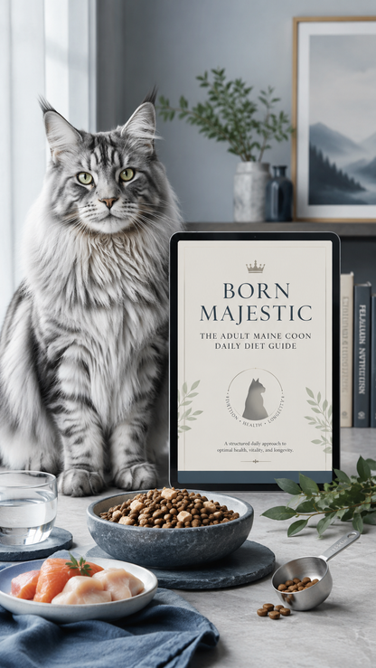 Maine Coon Daily Diet Guide ebook cover by So Maine Coon Born Majestic
